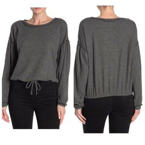 Socialite Charcoal Waffle Knit Hem Tie Sweater